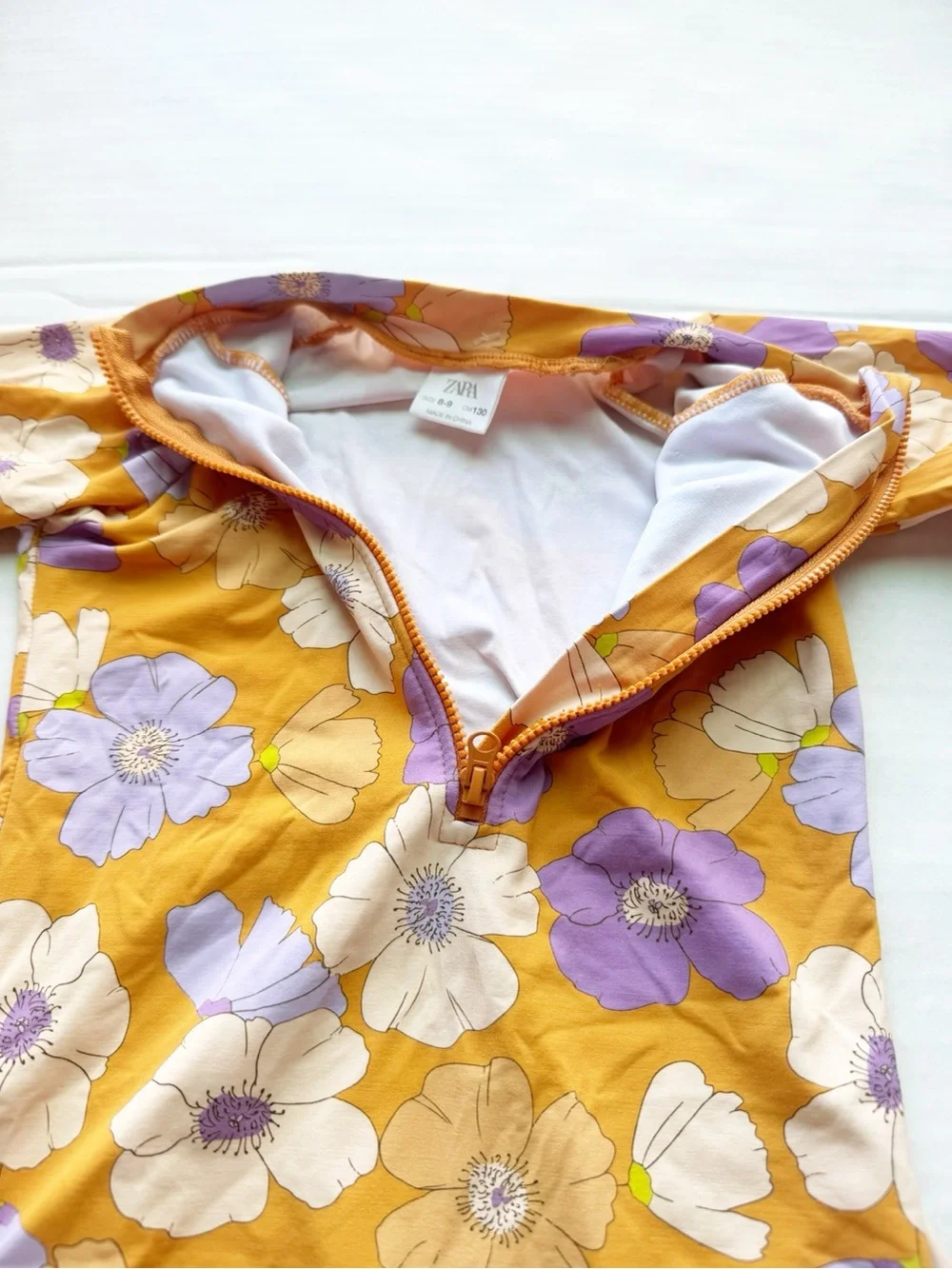 Zara Girl Long Sleeve Rash Guard in Orange Purple Floral Print size 8-9Y